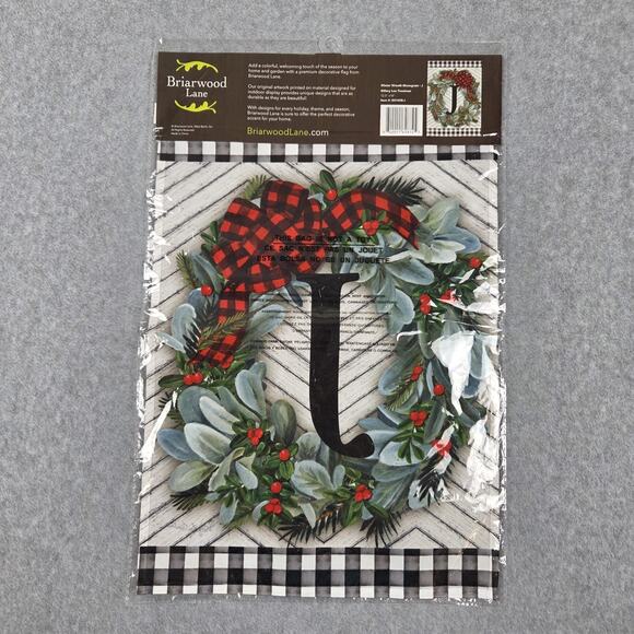 Briarwood Lane Winter Wreath Monogram Letter J Garden Flag NEW in Package - Picture 3 of 11